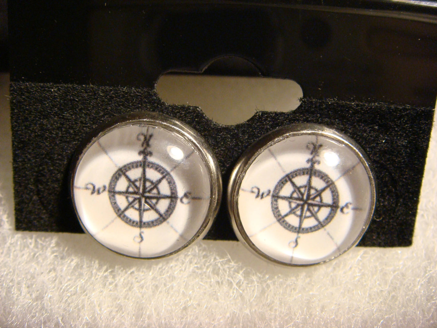 Compass Image Stainless Steel Stud Earrings