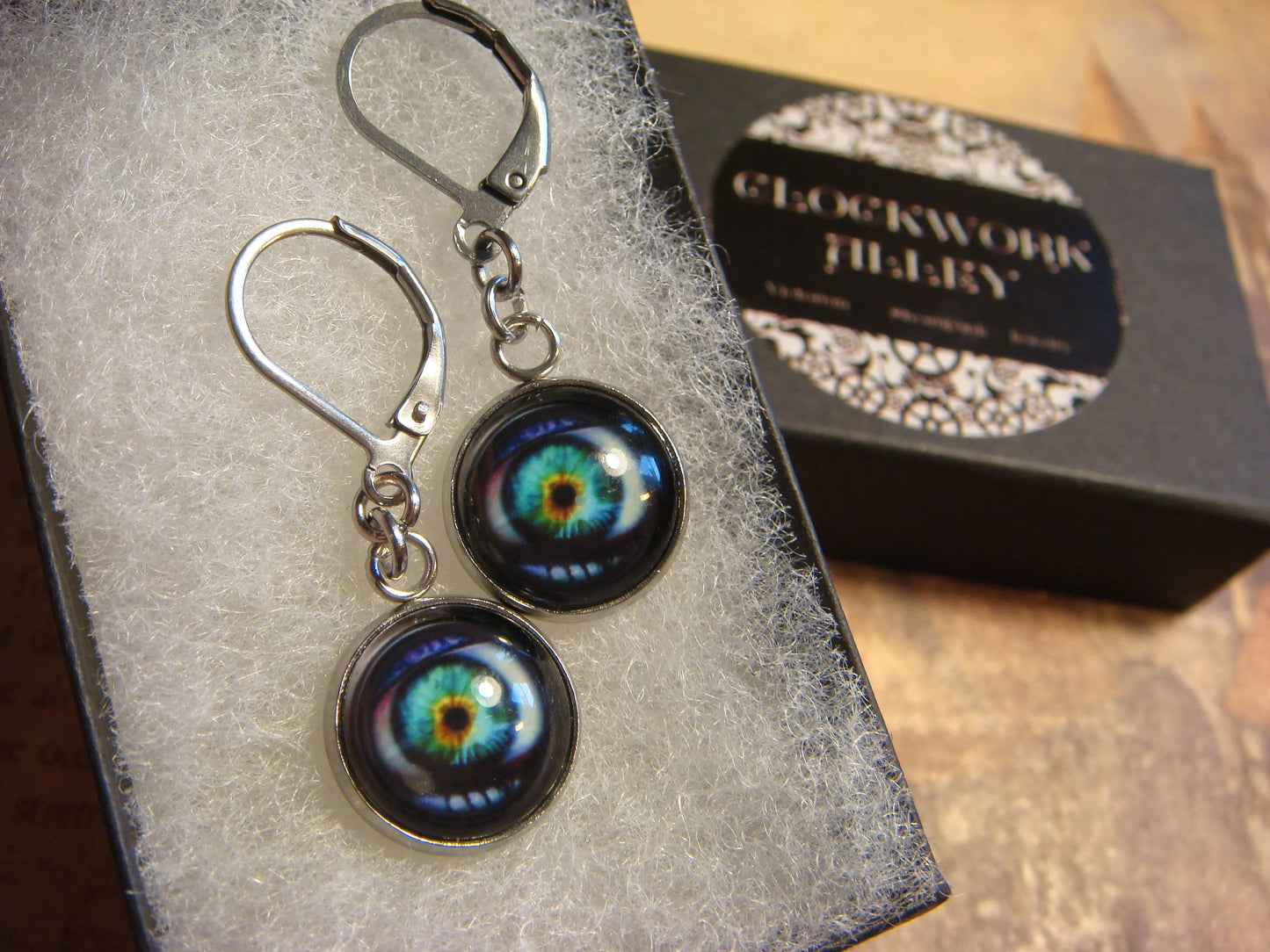 Eye Image Stainless Steel Dangle Earrings