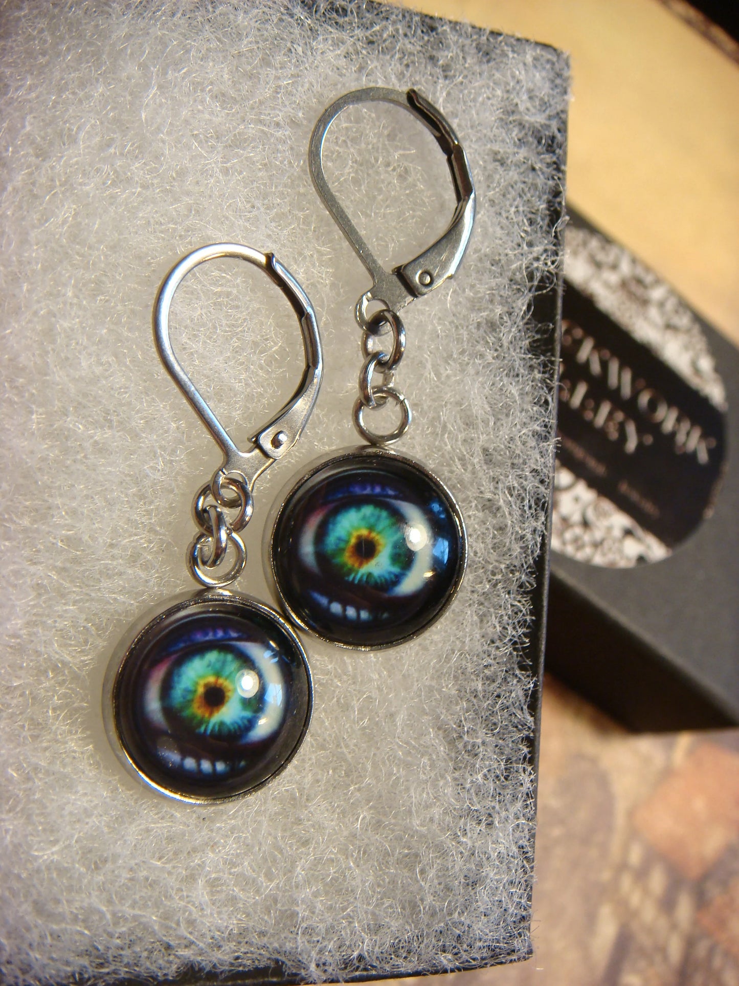 Eye Image Stainless Steel Dangle Earrings