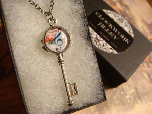 Floral Treble Clef Image Key Necklace