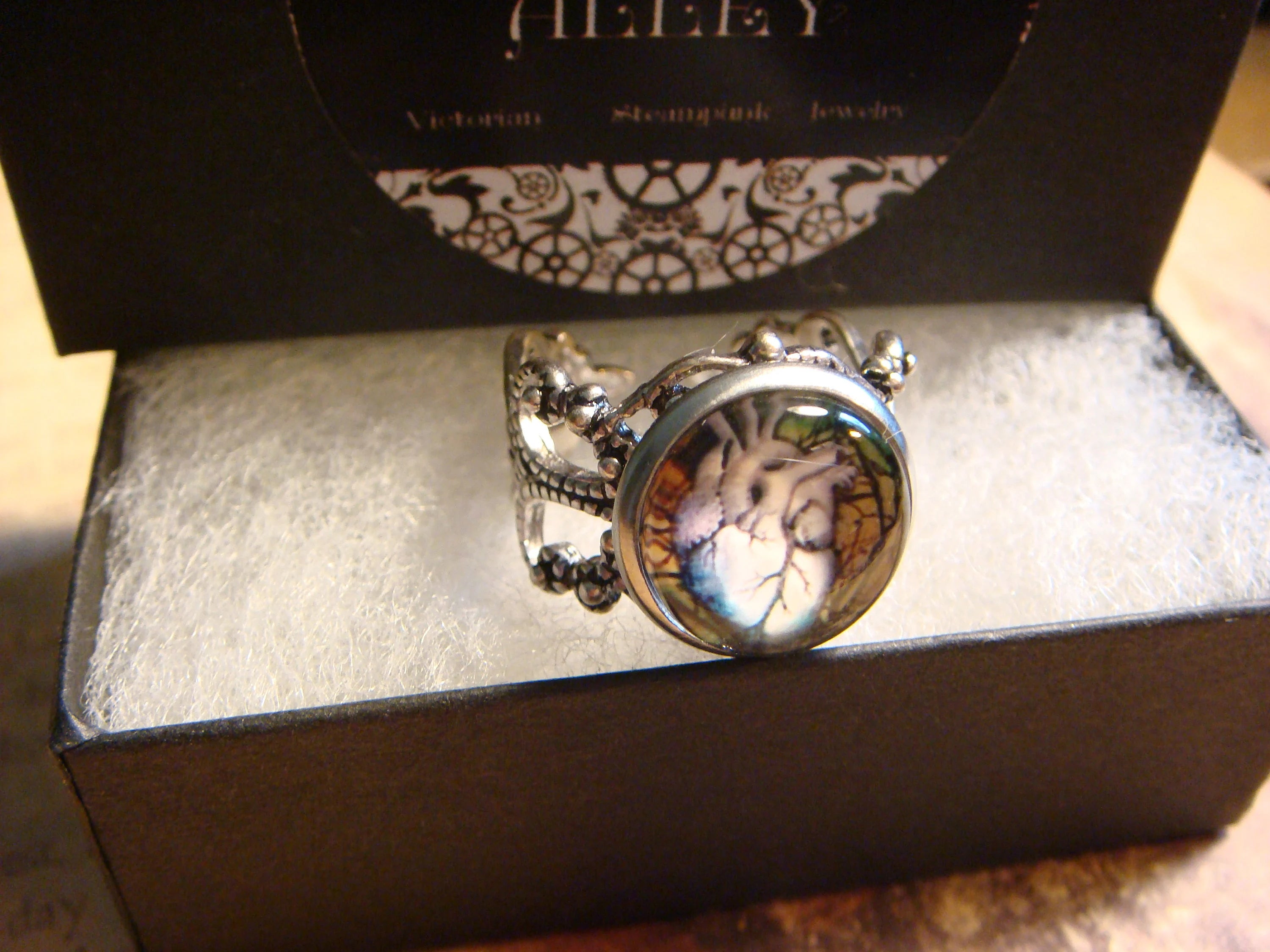 Anatomical Heart Image Filigree Ring in Antique Silver - Adjustable ...