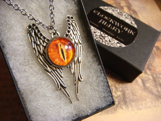 Fire Eye Image on Angel Wings Necklace