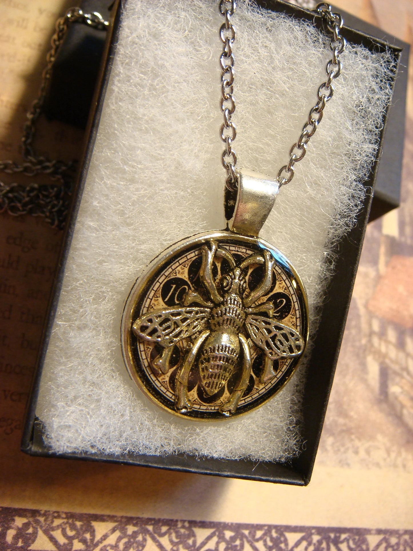 Bee over Clock Pendant Necklace