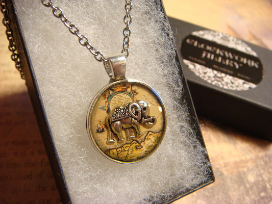Elephant over Map Small Pendant Necklace