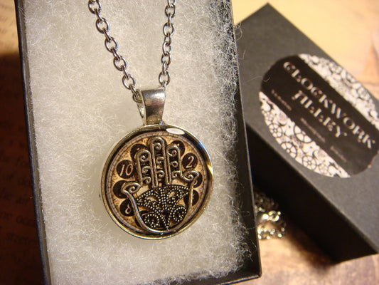 Hamsa over Clock Small Pendant Necklace