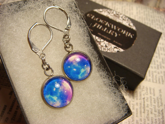 Nebula Galaxy Image Stainless Steel Dangle Earrings