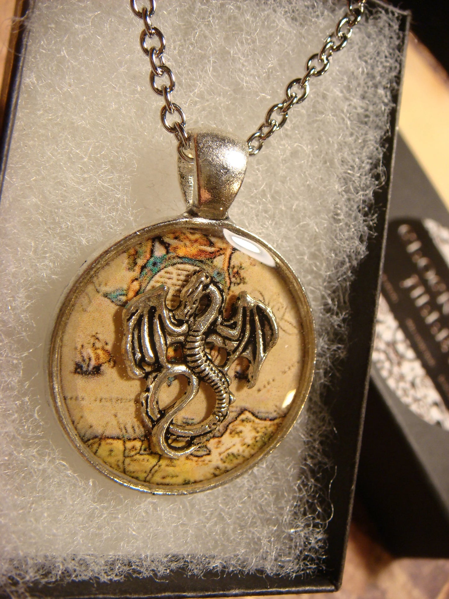 Dragon over Map Pendant Necklace