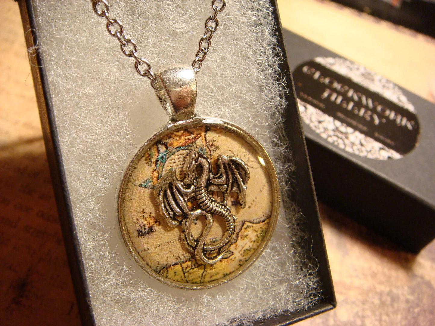 Dragon over Map Pendant Necklace