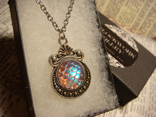 Iridescent Pink Scales Small Ornate Necklace