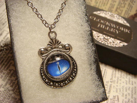 Blue Dragon Eye Image Small Ornate Necklace