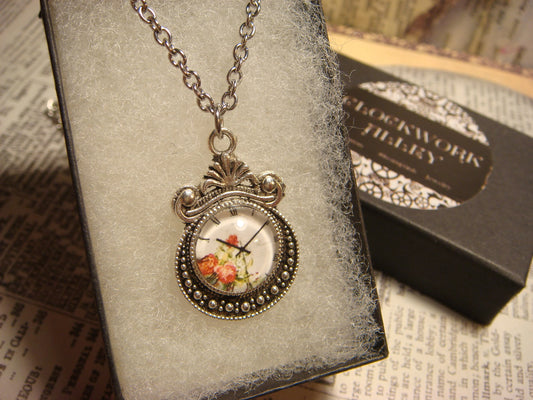 Floral Clock Image Small Ornate Necklace