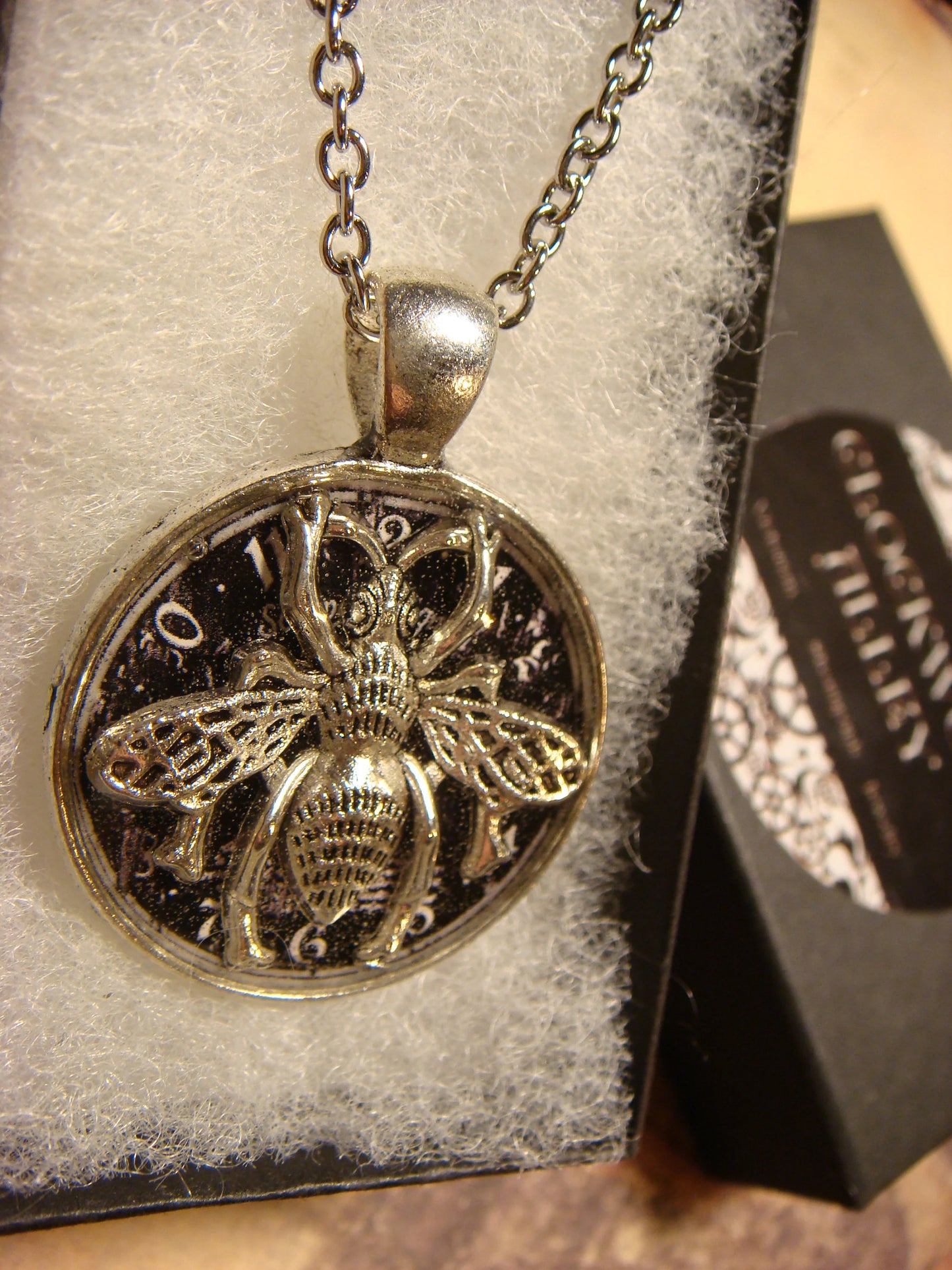 Bee over Clock Pendant Necklace