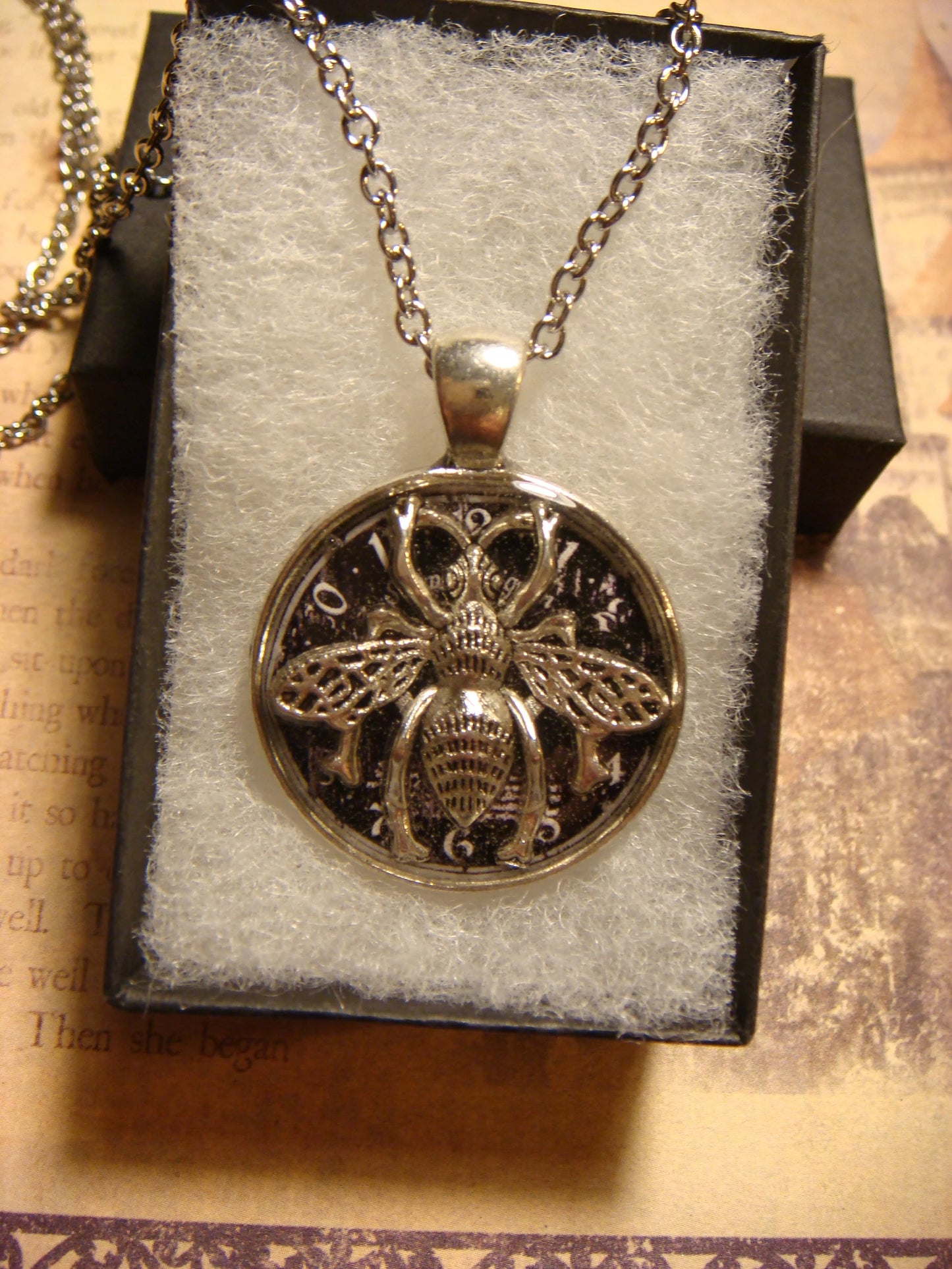 Bee over Clock Pendant Necklace