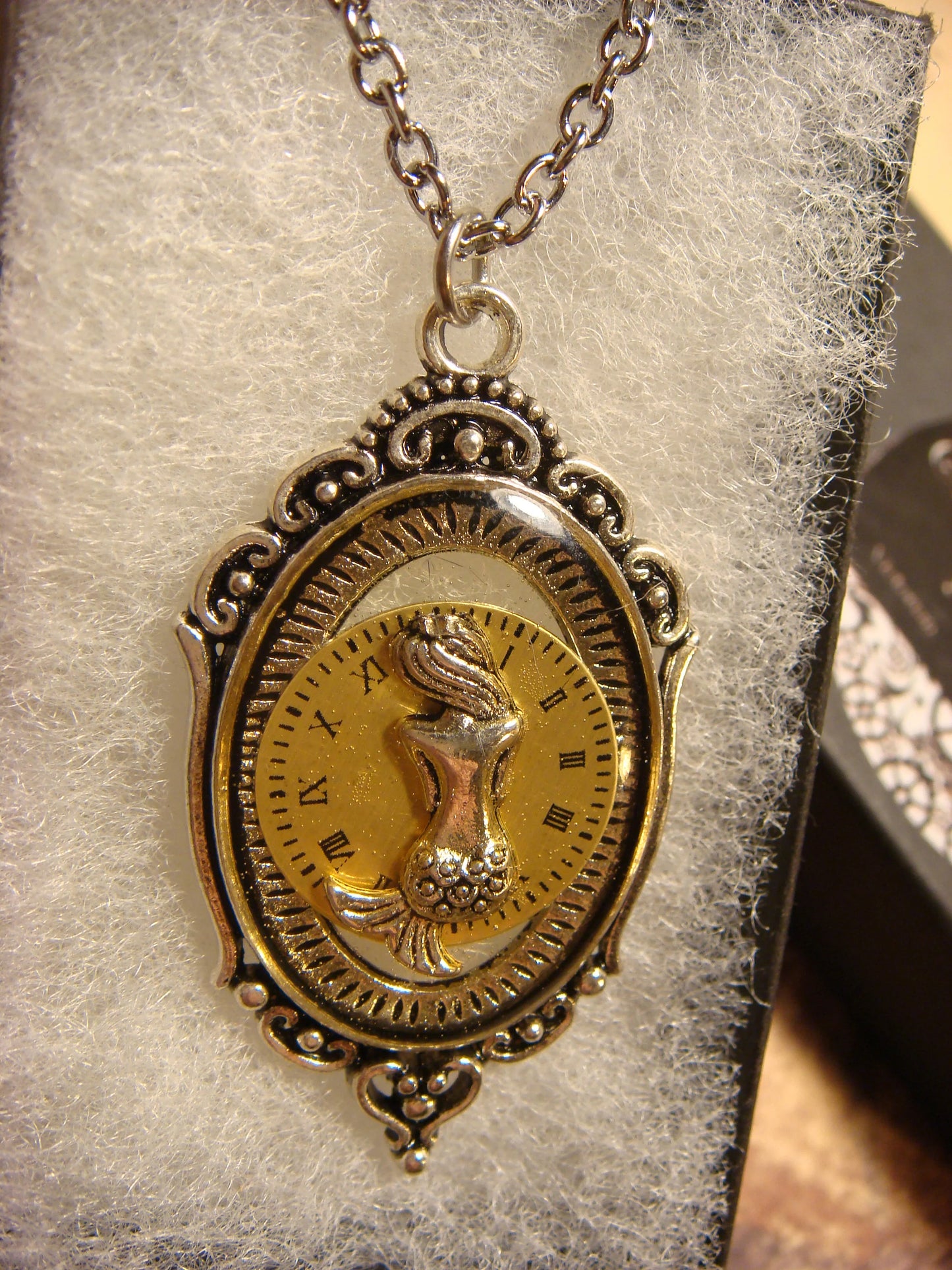 Mermaid with Watch Face in See-thru Ornate Necklace