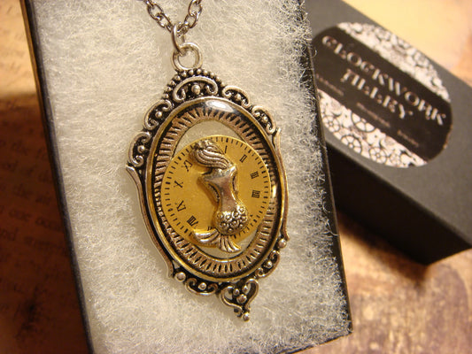 Mermaid with Watch Face in See-thru Ornate Necklace