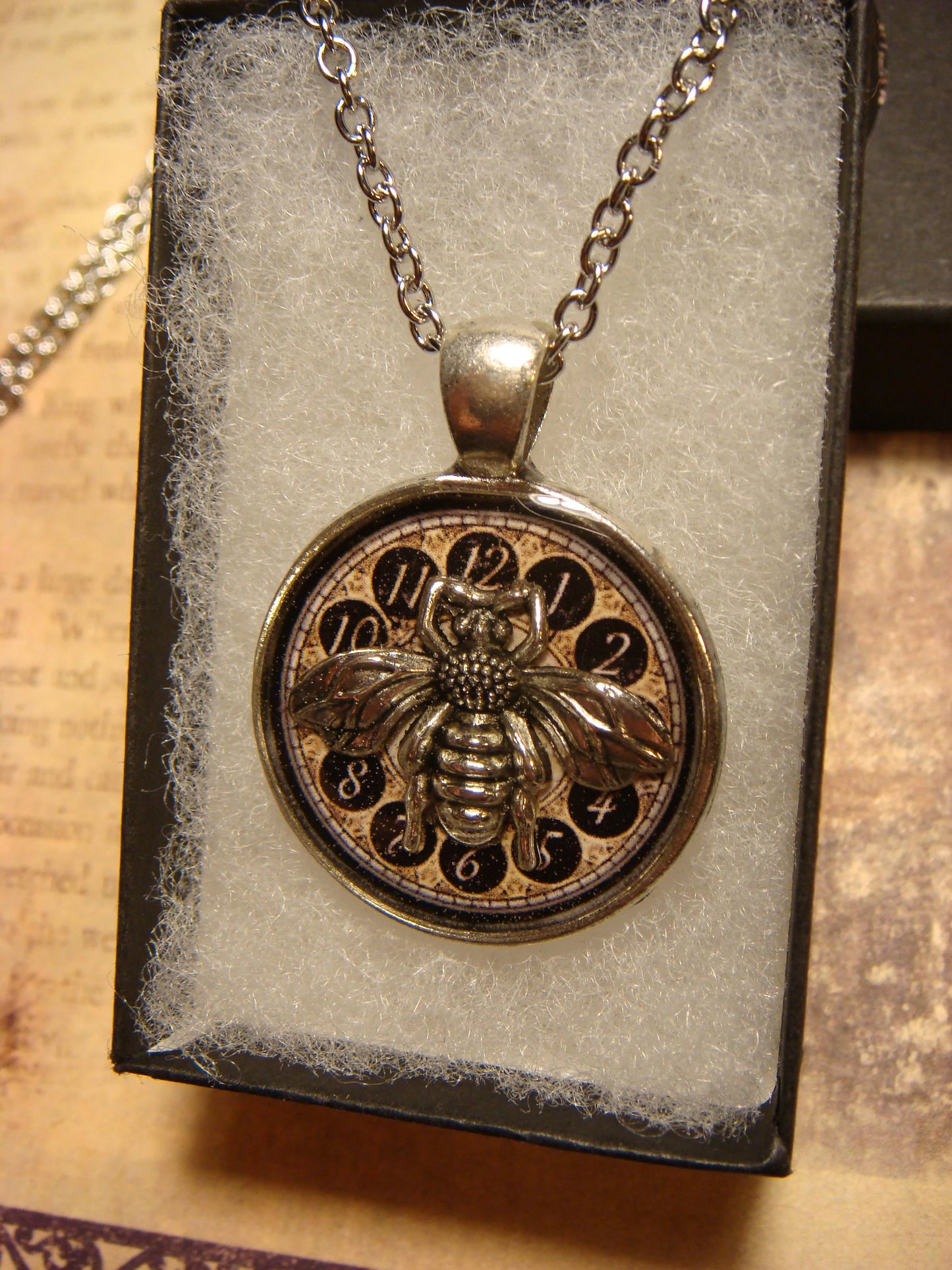 Bee over Clock Pendant Necklace