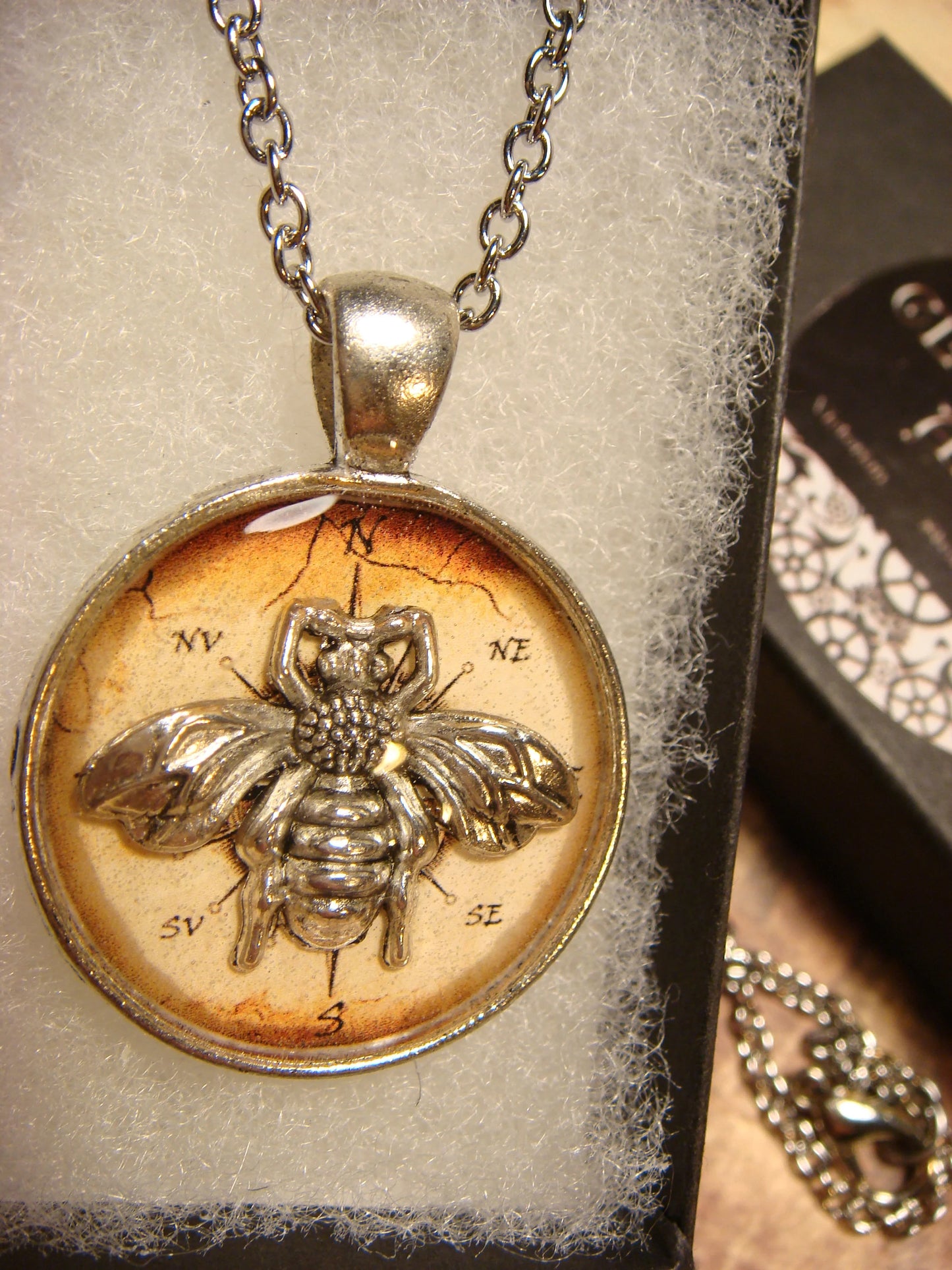 Bee over Compass Rose Pendant Necklace