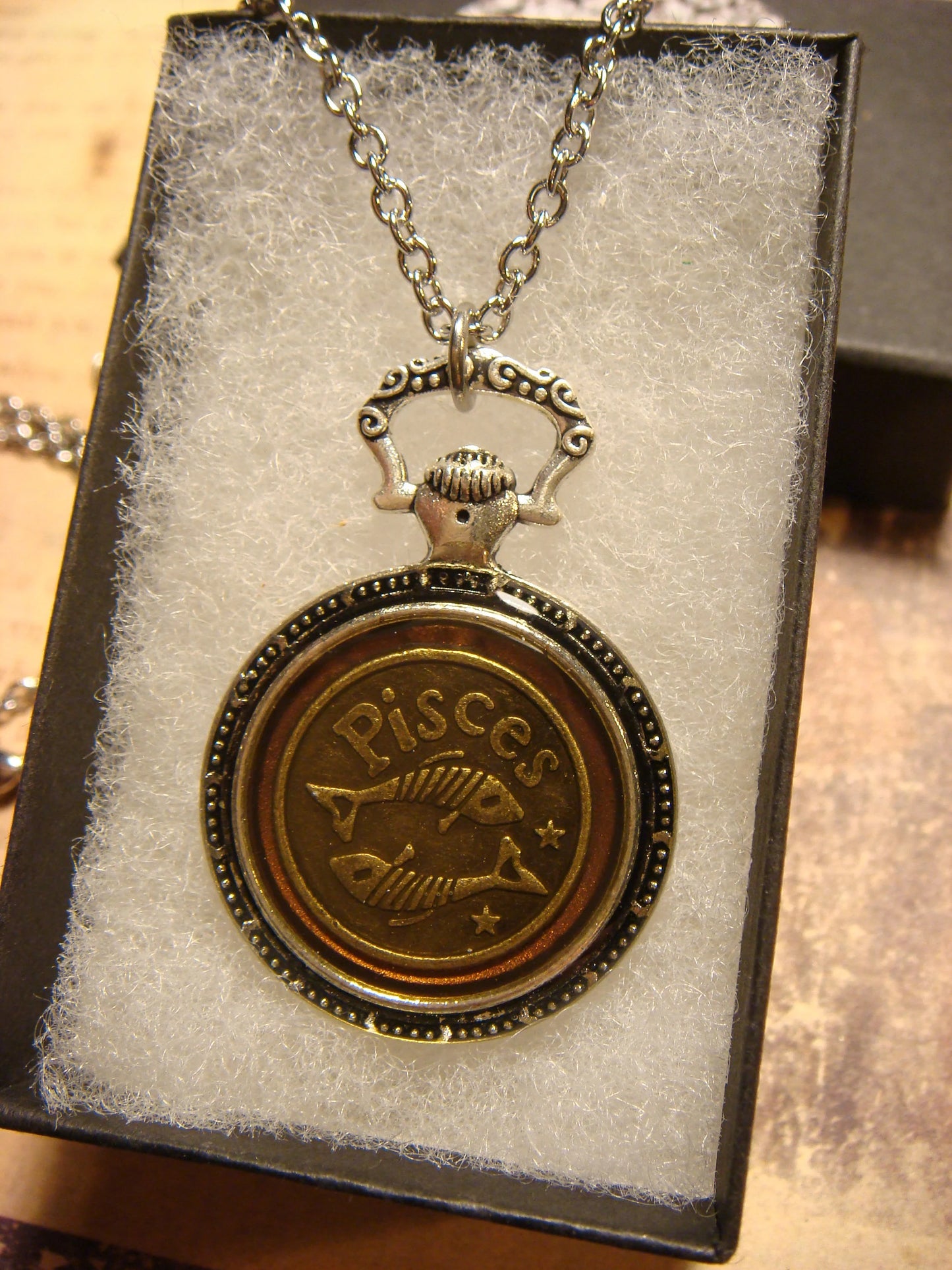 Zodiac Pisces Pocket Watch Pendant Necklace