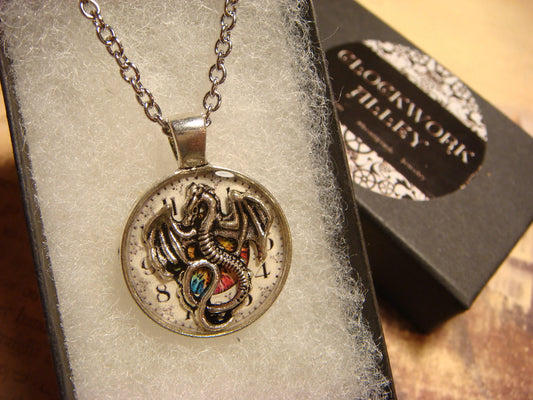 Dragon over Clock Small Pendant Necklace