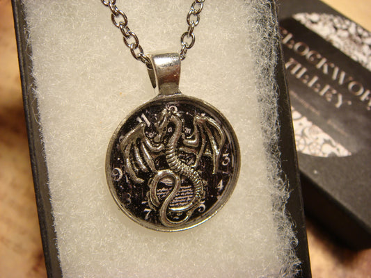 Dragon over Clock Small Pendant Necklace