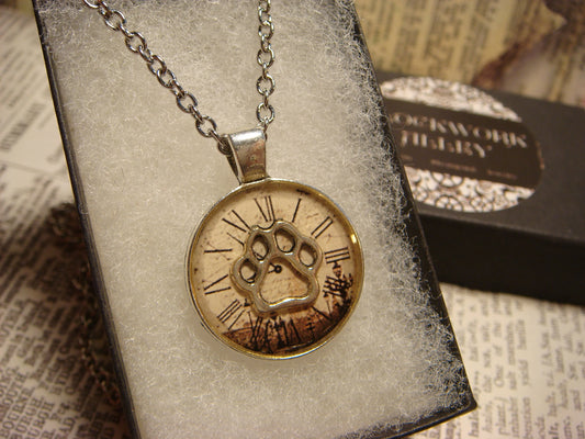 Paw over Victorian Clock Small Pendant Necklace