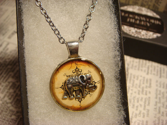 Elephant over Compass Small Pendant Necklace