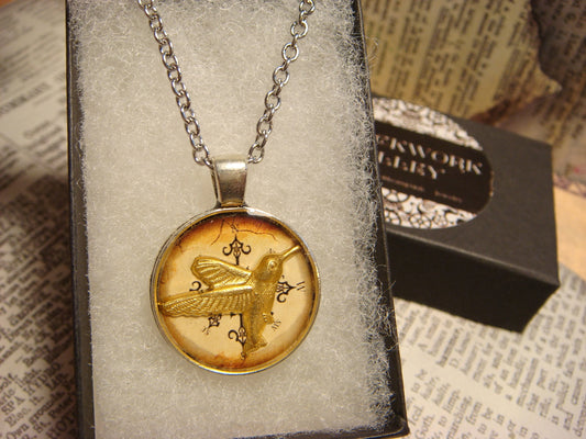 Hummingbird over Compass Small Pendant Necklace