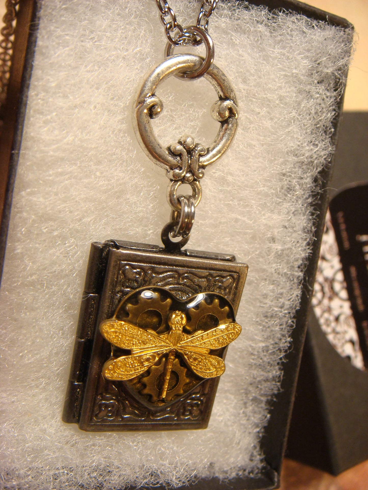 Dragonfly Gears Heart Book Locket Necklace