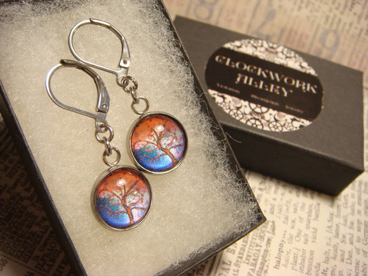 Tree Image Stainless Steel Dangle Earrings