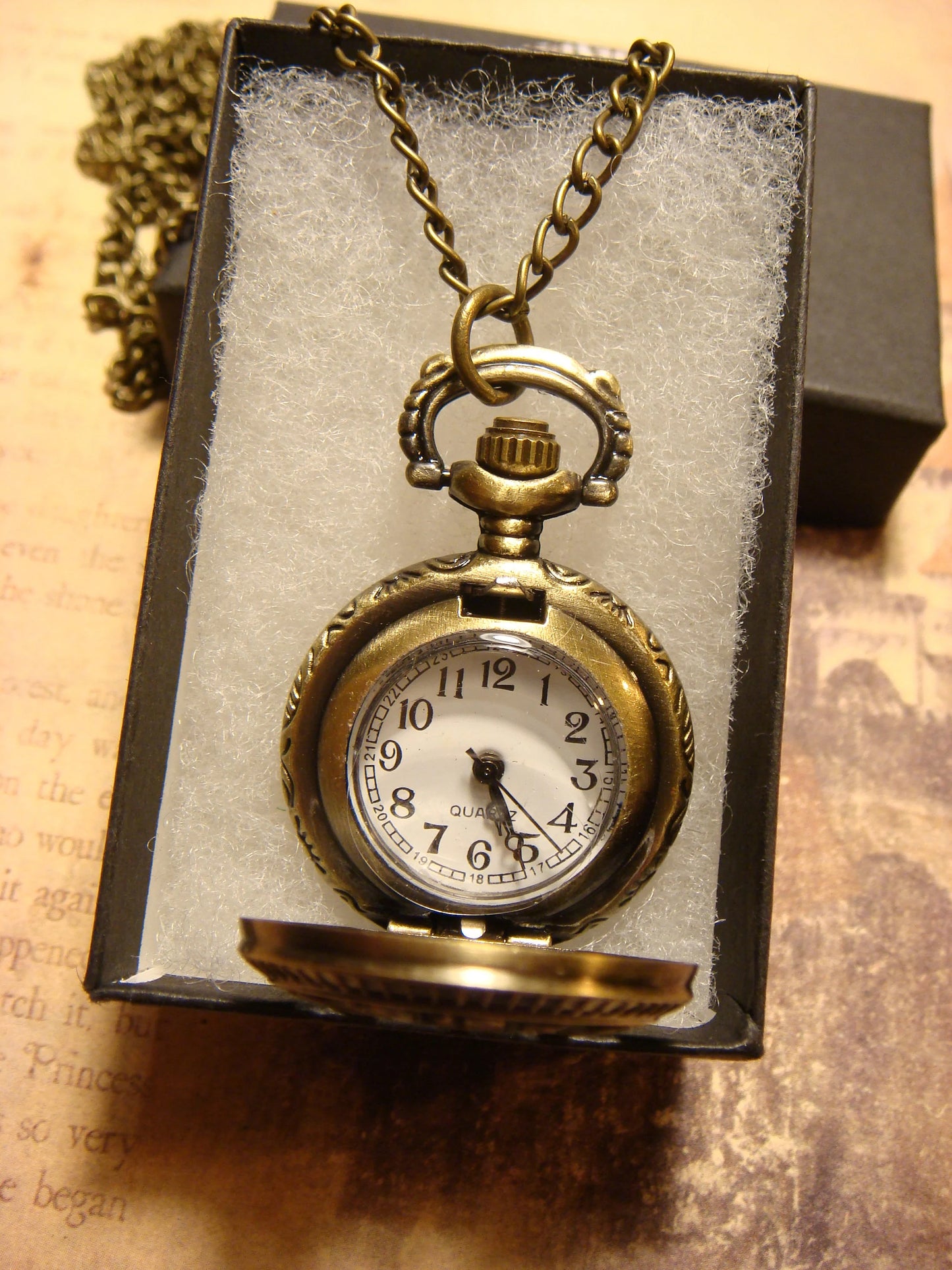 Working Numerical Necklace Watch in Antique Bronze