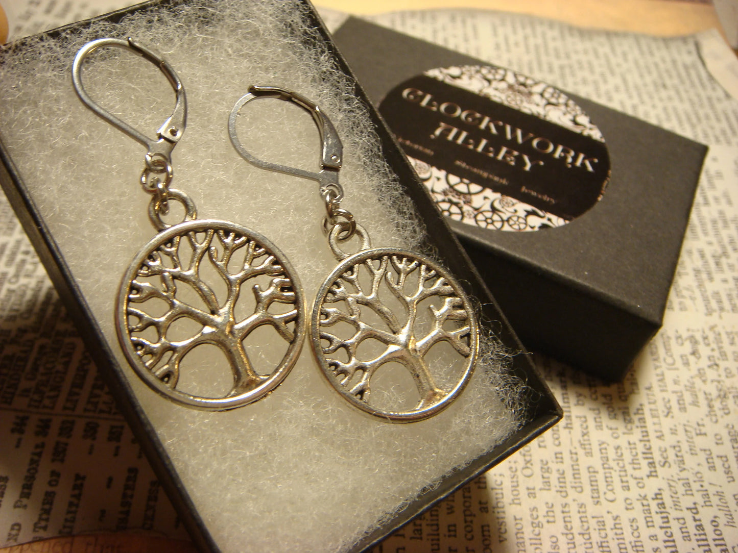 Tree of Life Dangle Earrings in Antique Silver