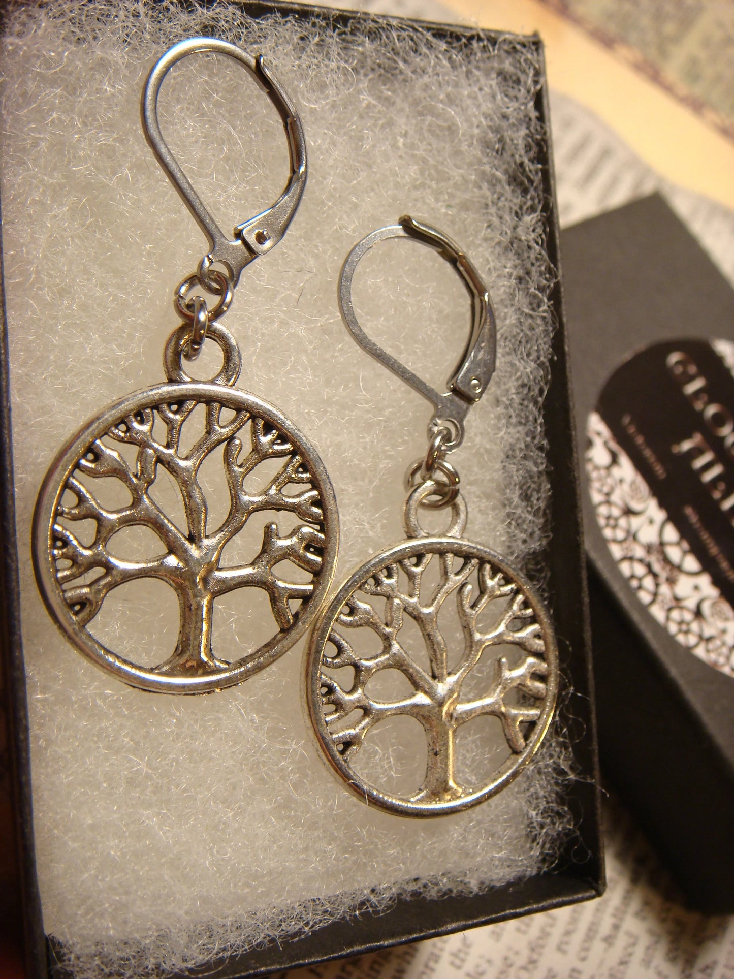 Tree of Life Dangle Earrings in Antique Silver