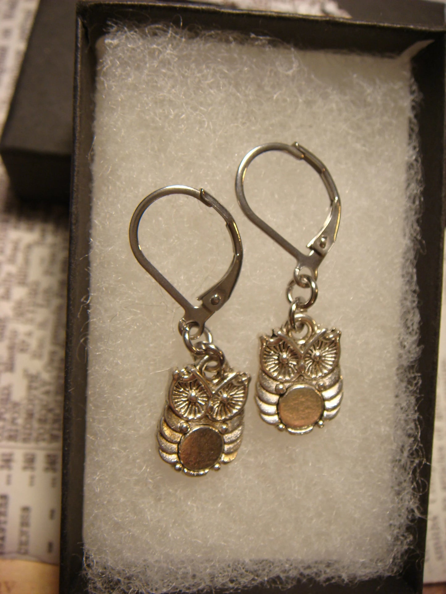 Owl Dangle Earrings in Antique Silver