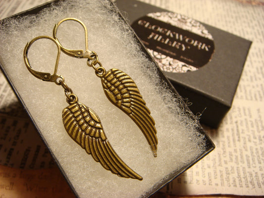 Wings Dangle Earrings in Antique Bronze