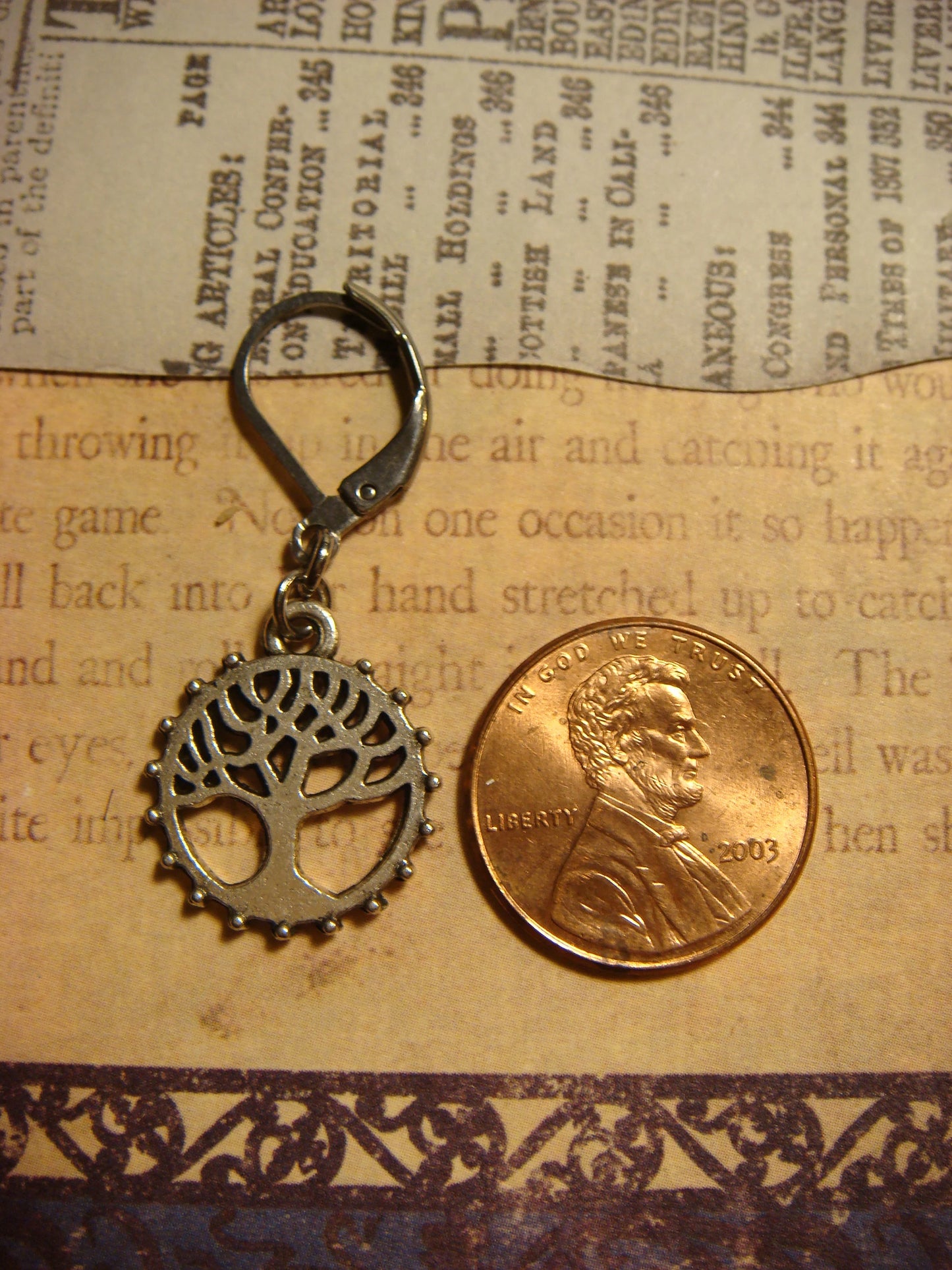 Tree of Life Cog Dangle Earrings in Antique Silver