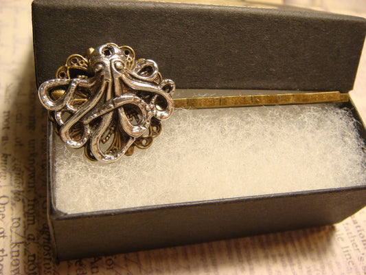 Octopus Bobby Pin in Antique Silver and Bronze