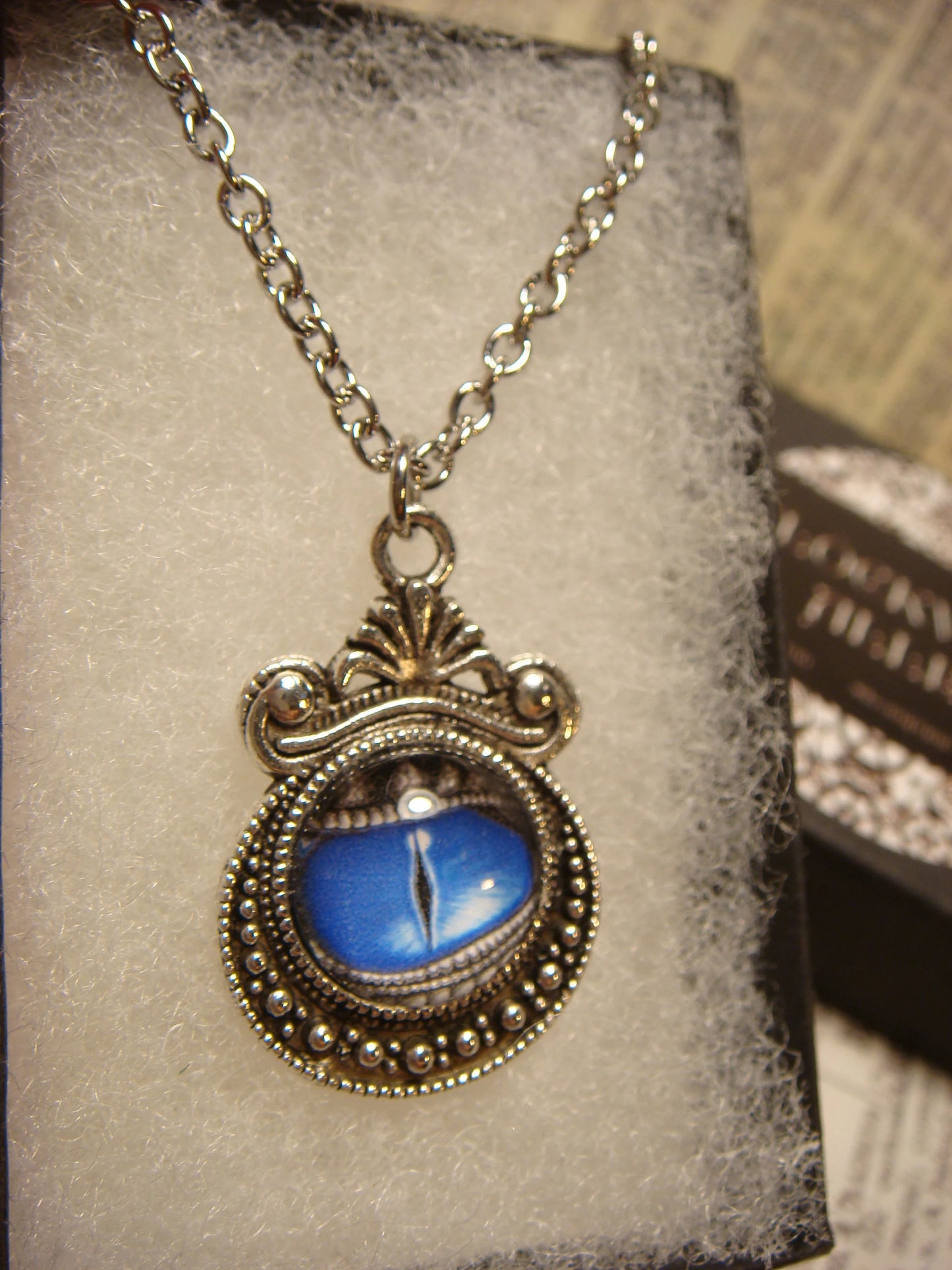 Blue Dragon Eye Image Small Ornate Necklace