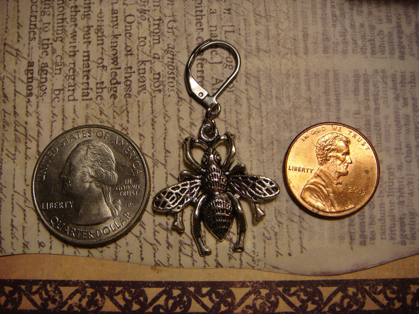 Bee Dangle Earrings in Antique Silver