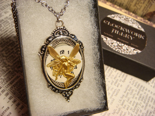 Fairy over Watch Face in See-thru Ornate Necklace