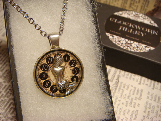 Mermaid over Clock Small Pendant Necklace