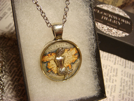 Mermaid over Map Small Pendant Necklace