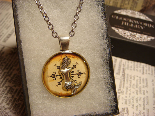 Mermaid over Compass Small Pendant Necklace