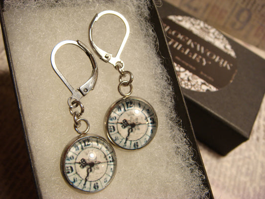 Clock Image Stainless Steel Dangle Earrings