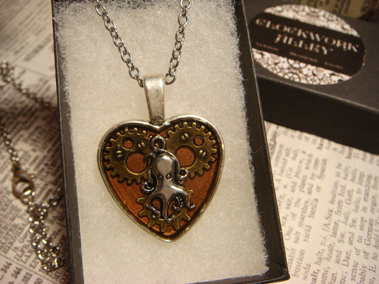 Octopus and Gears Heart Necklace