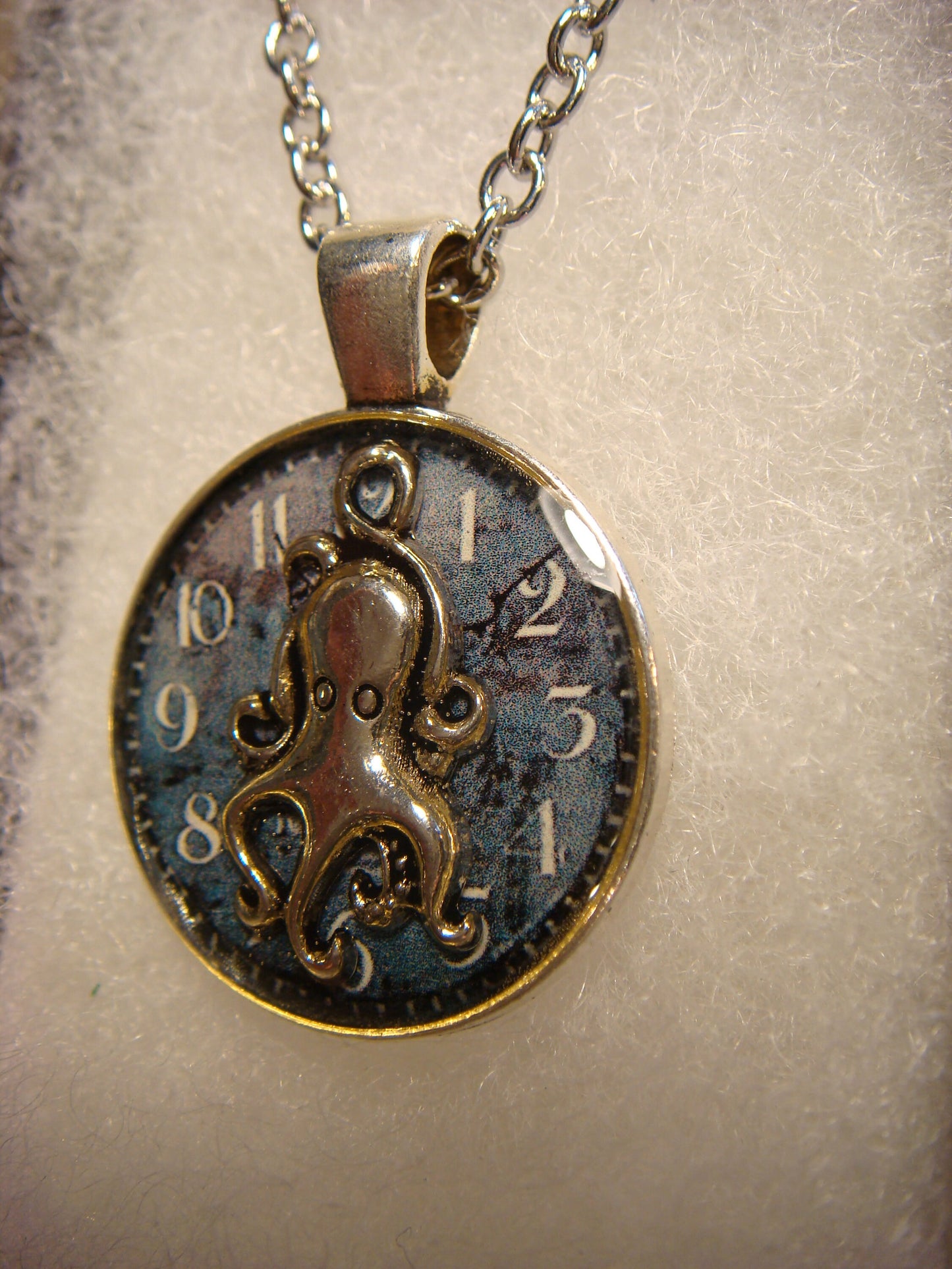 Octopus over Clock Small Pendant Necklace