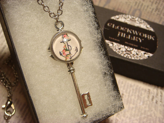 Floral Anchor Image Key Necklace