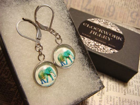 Elephant Image Stainless Steel Dangle Earrings