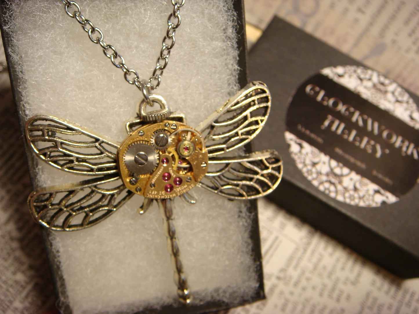 Steampunk Dragonfly Watch Movement Necklace
