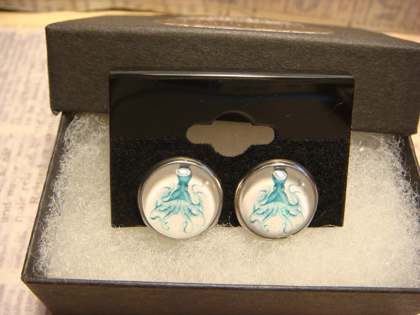 Blue Octopus Image Stainless Steel Stud Earrings