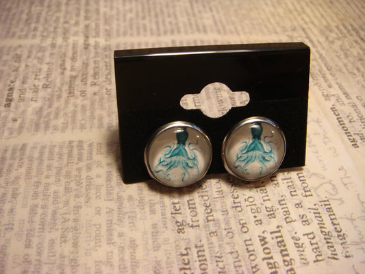 Blue Octopus Image Stainless Steel Stud Earrings